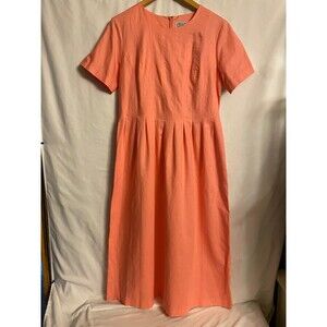 Linen/Cotton Peach Dress Tie-Back Midi Size 12 Vintage Bridgewater Classics